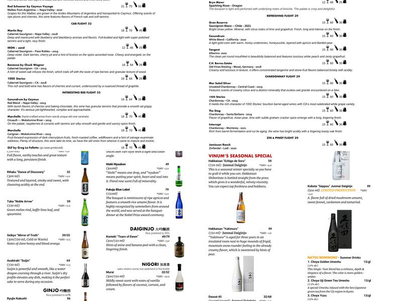 Vinum Japanese Fusion & Bar Menu