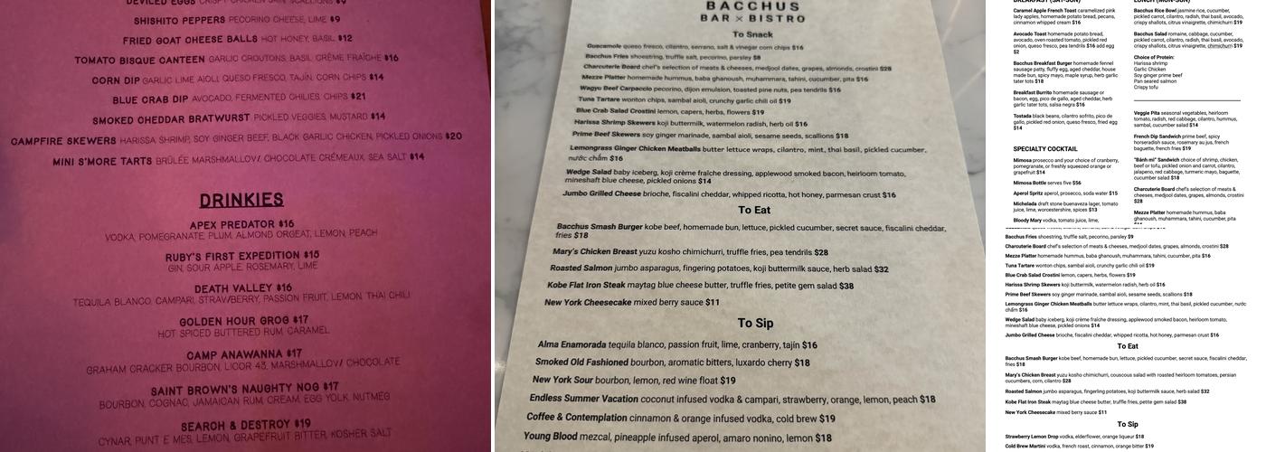 Bacchus Bar and Bistro Menu