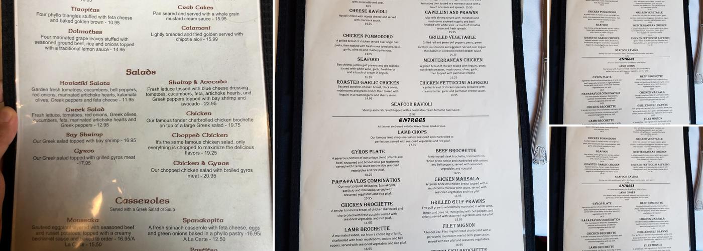 Papapavlo's Mediterranean Bistro & Bar Menu