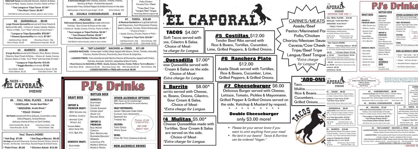 PJ's Entertainment Menu