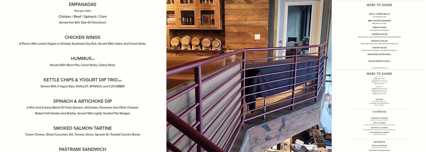 The Oak and Vine Menu