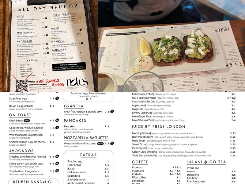 Notes Coffee Roasters & Bar | Kings Cross Menu