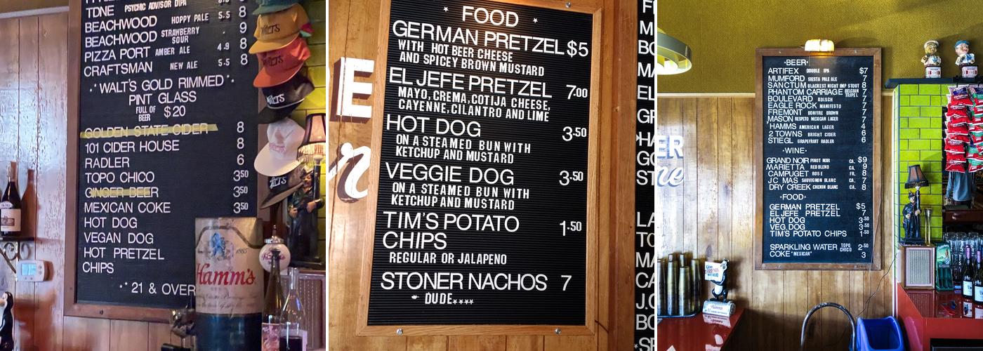 Walt’s Bar Menu