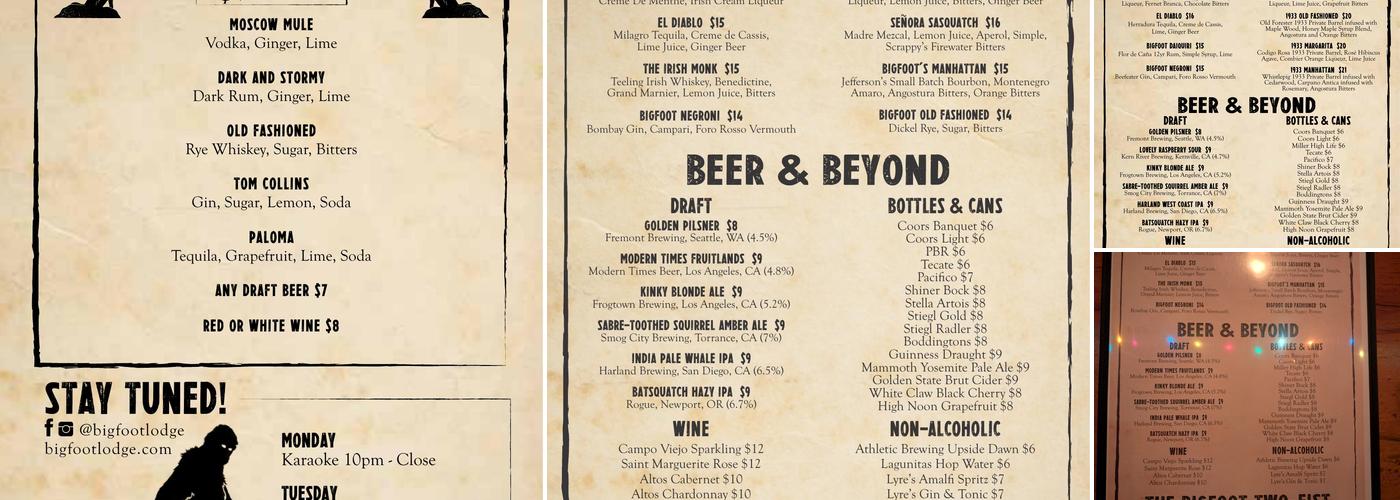 Bigfoot Lodge Menu
