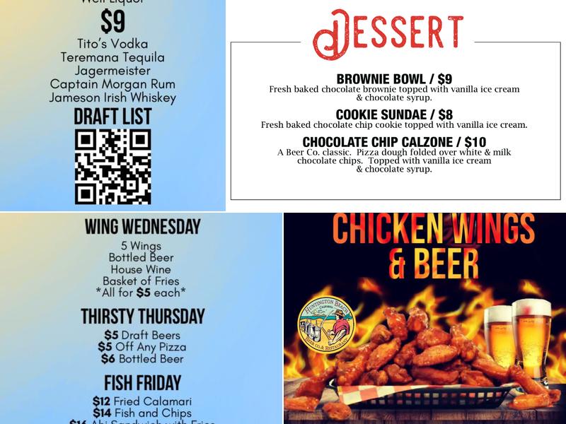 Huntington Beach Beer Company Menu
