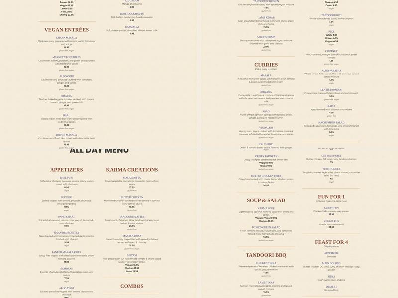 ELECTRIC KARMA Indian Cuisine Menu