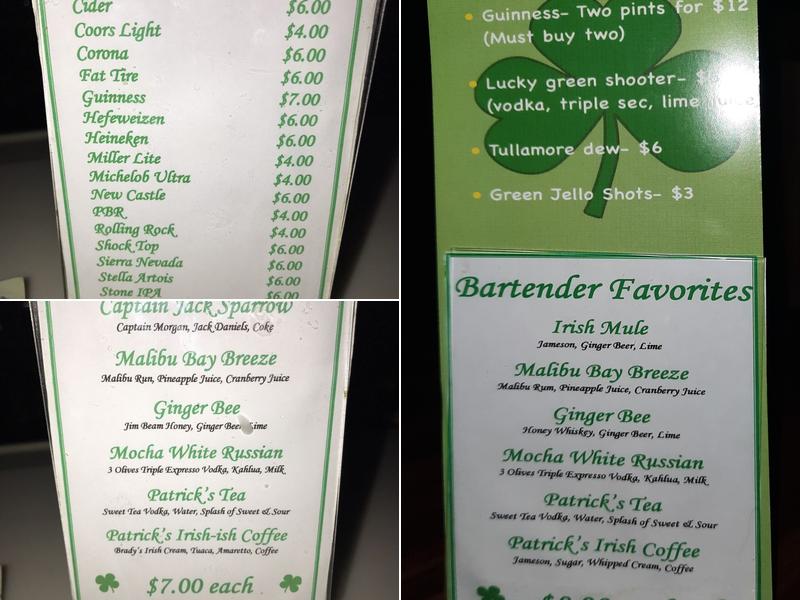 Patrick's Pub Menu