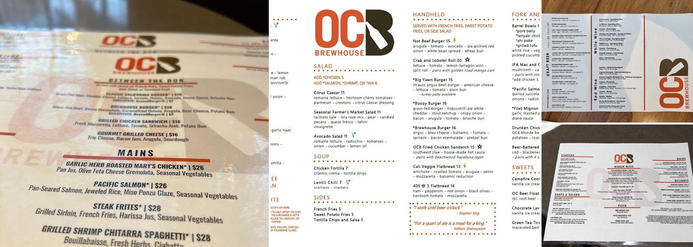 OC Brewhouse Menu