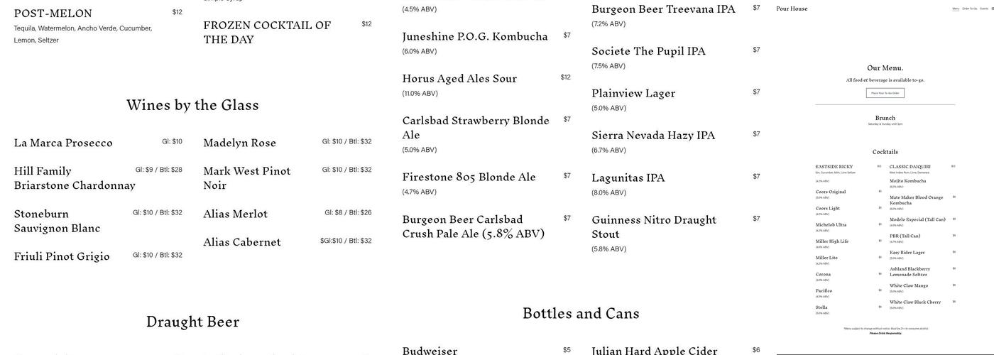 Pour House Menu