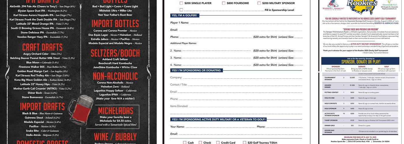 Rookies Sports Bar Menu