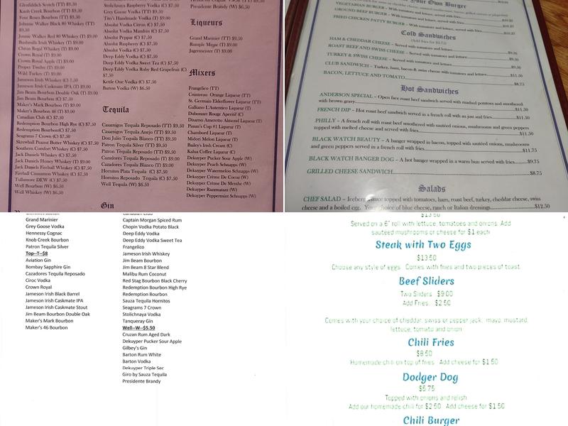 Black Watch Pub Menu