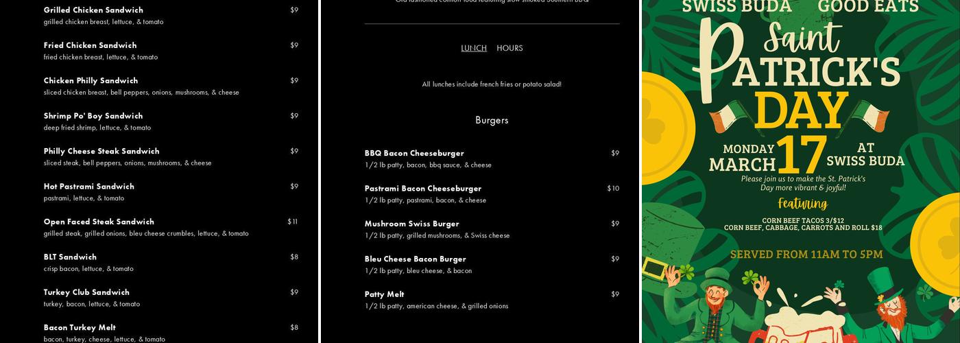 Swiss Buda Menu