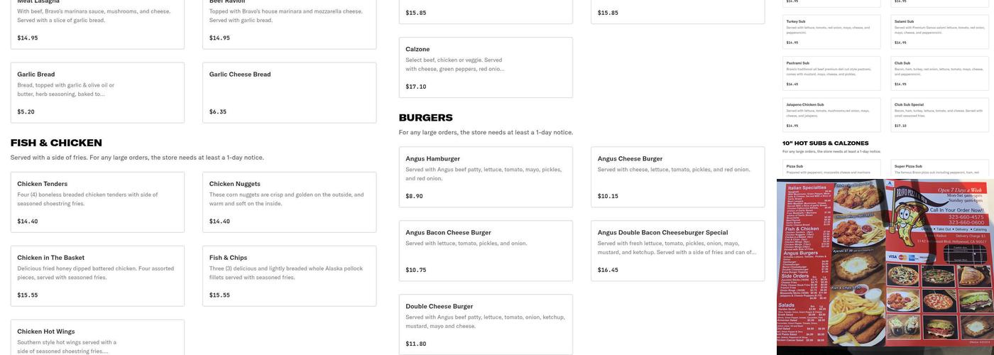 Bravo Pizza Menu