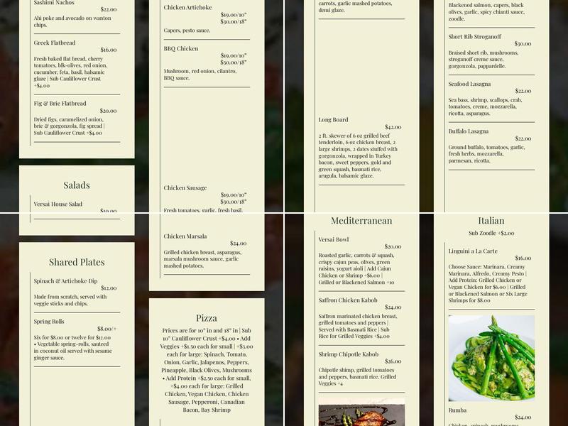 Versai Kitchen & Wine Bar Menu