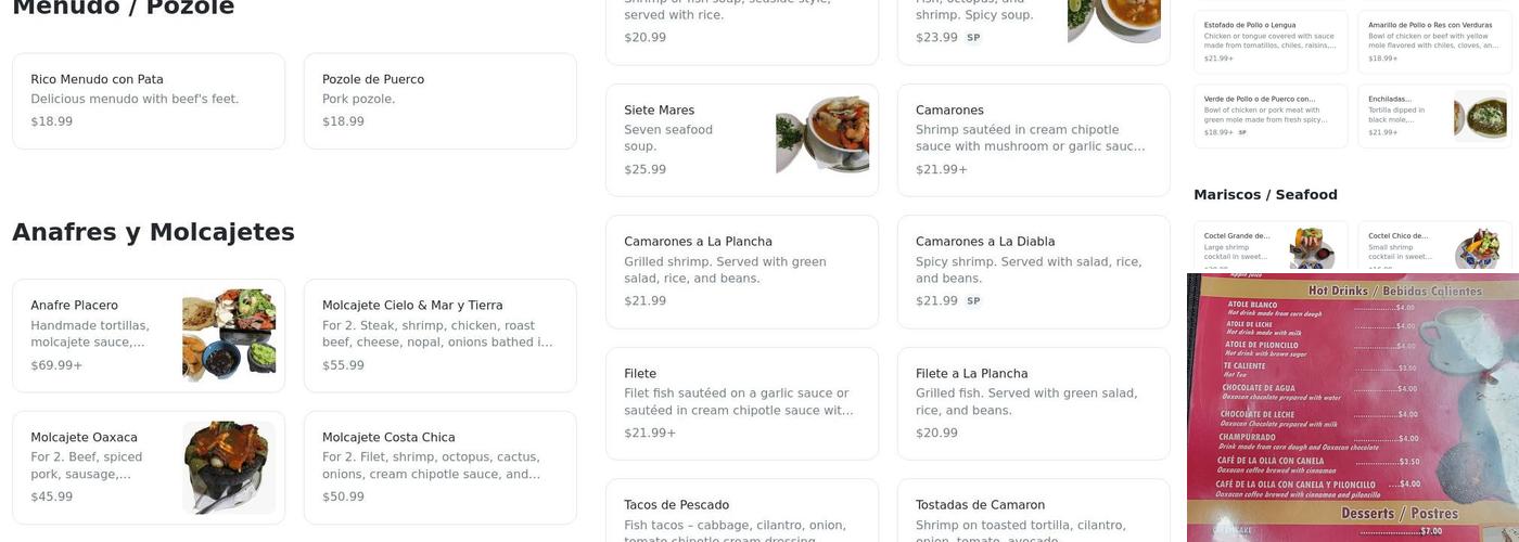 Sabores Oaxaqueños Restaurant Menu