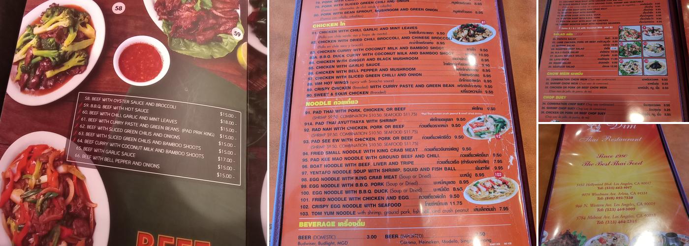 Vim Thai Restaurant Menu