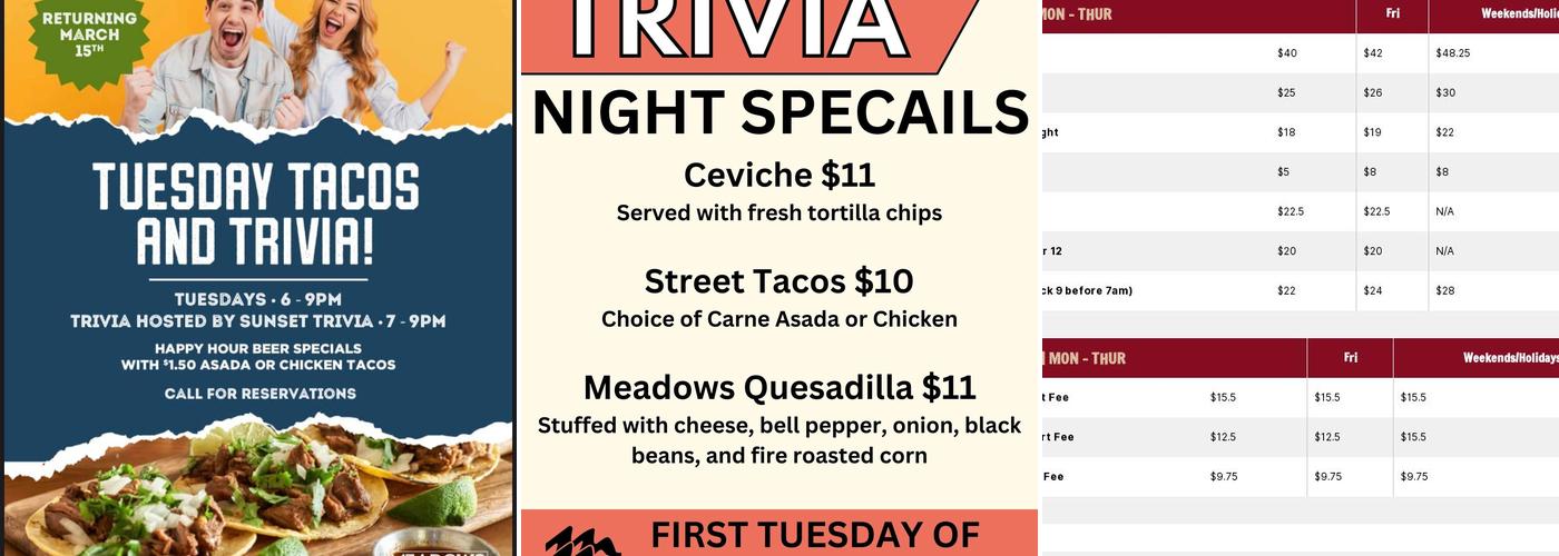 The Meadows Bar and Grill Menu