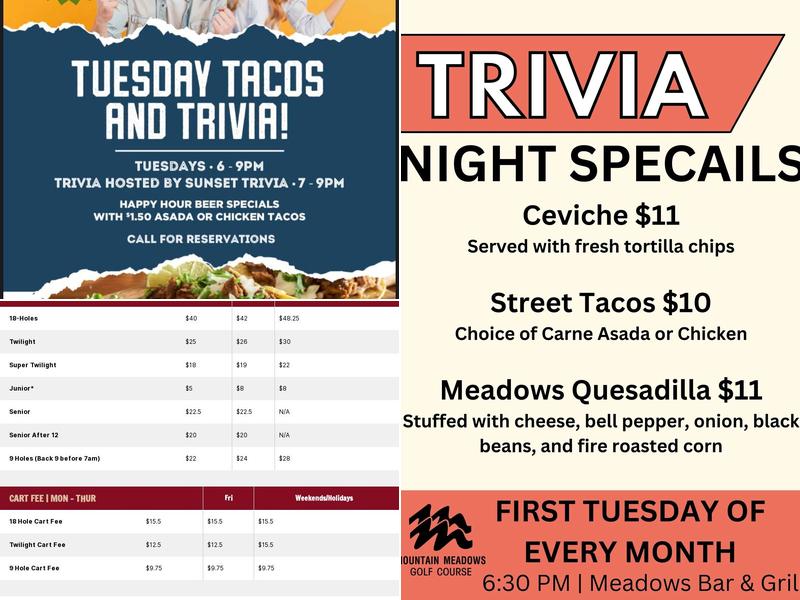 The Meadows Bar and Grill Menu