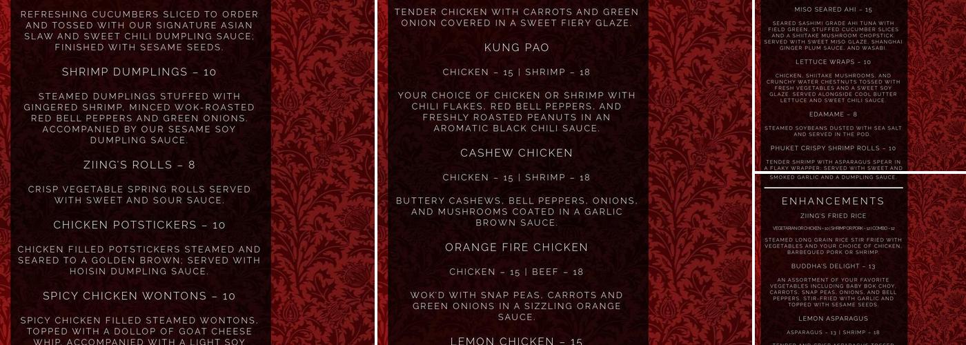 Ziings Menu