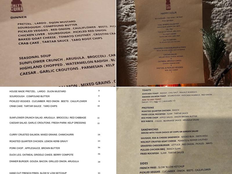 Salt's Cure Menu