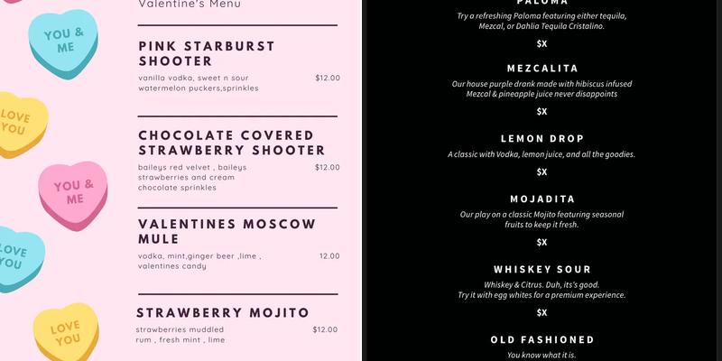 Wet lounge Menu
