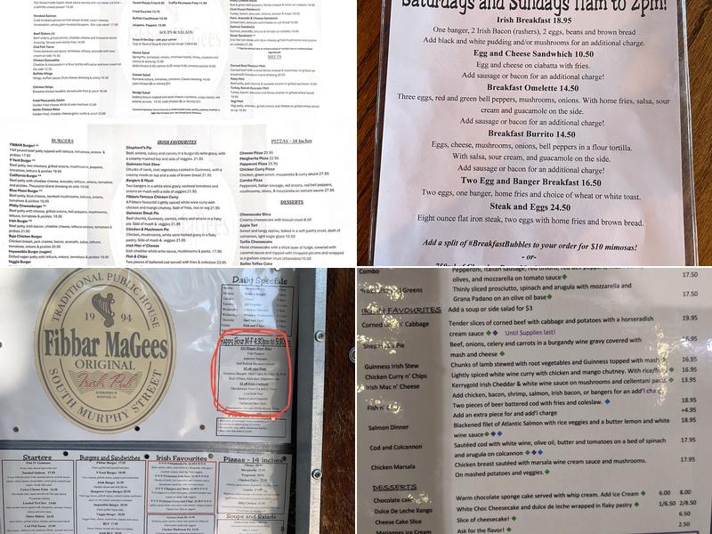 Fibbar MaGees Menu