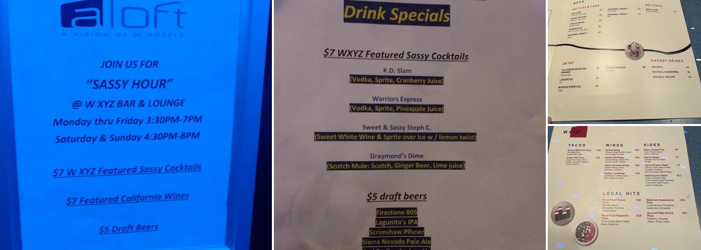 W XYZ Cupertino bar Menu