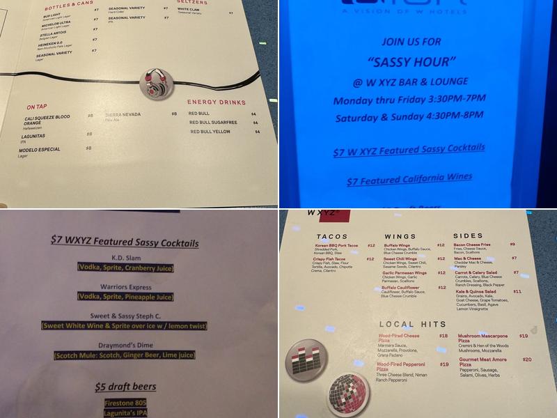 W XYZ Cupertino bar Menu