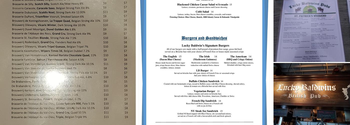 Lucky Baldwins Pub Menu