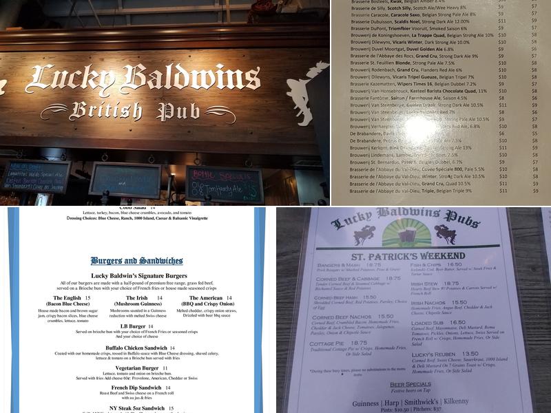Lucky Baldwins Pub Menu