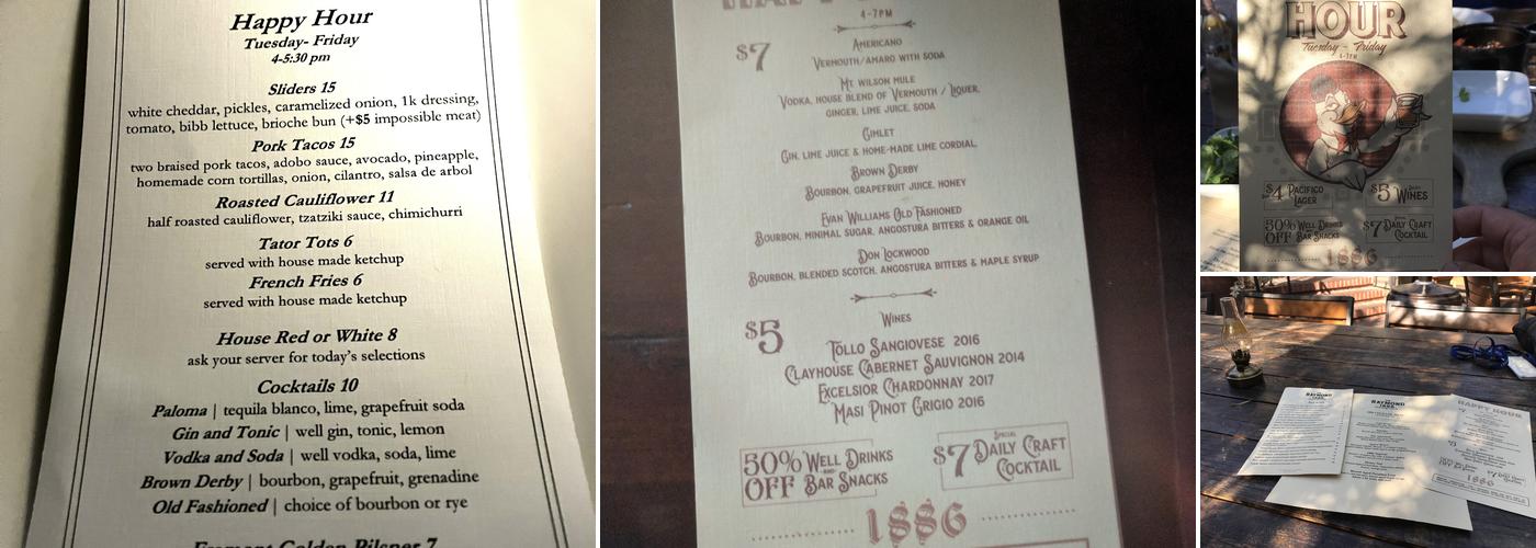 1886 Bar Restaurant at The Raymond - Pasadena CA Menu