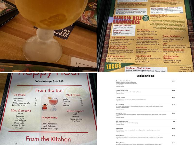 Cronies Sports Grill Menu