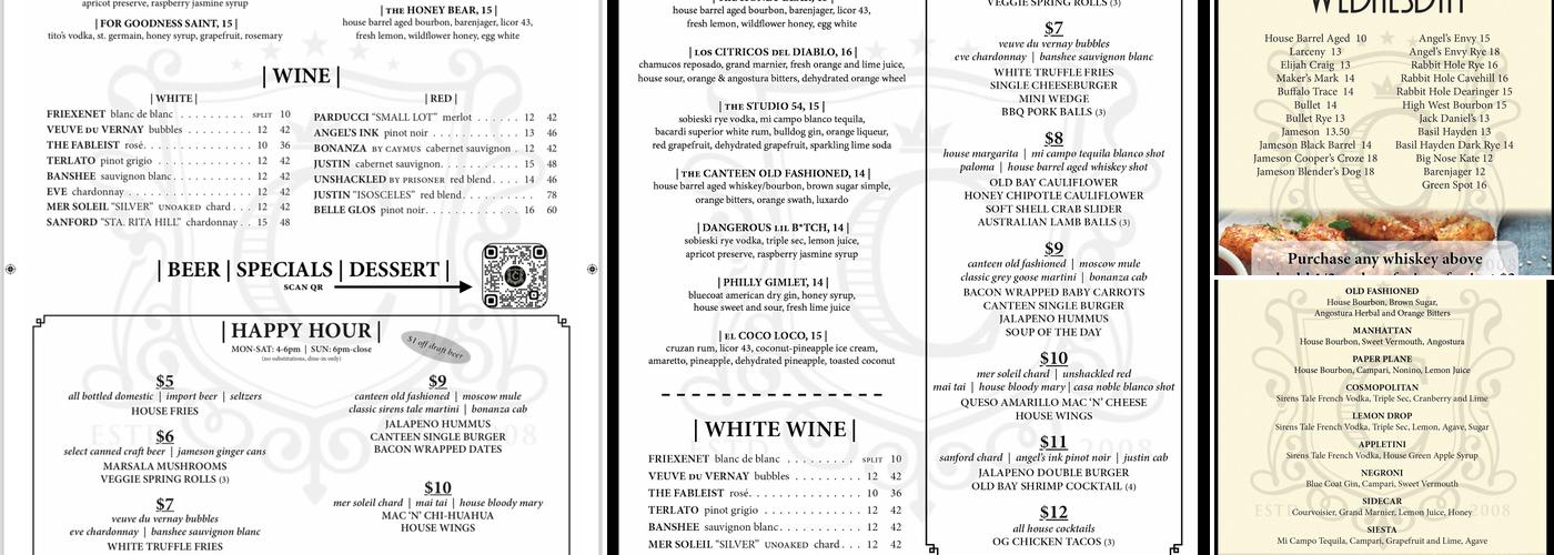 The Canteen By Cammarano’s Menu