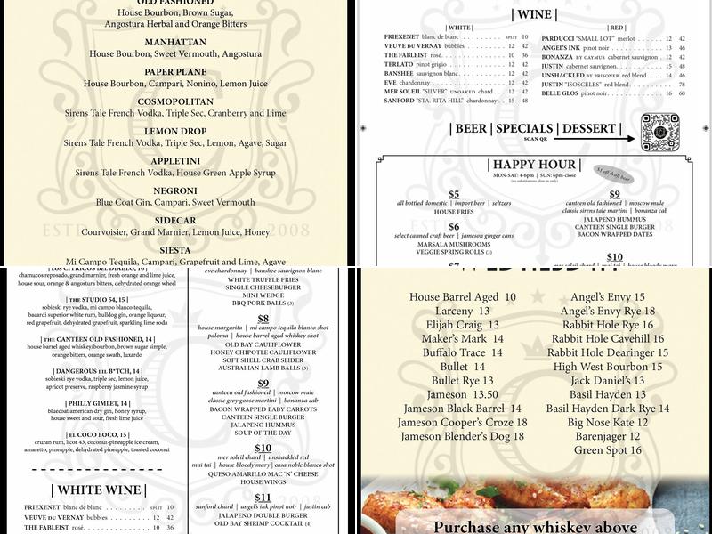 The Canteen By Cammarano’s Menu