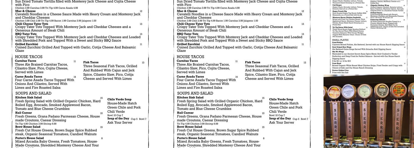 Porter's House of Draft Menu