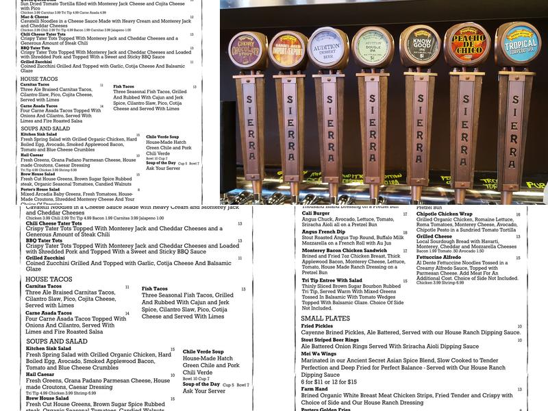 Porter's House of Draft Menu