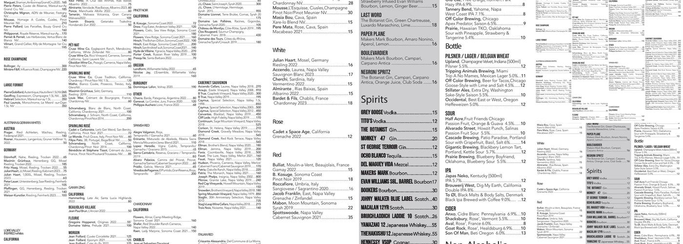 Cadet Wine & Beer Bar Menu