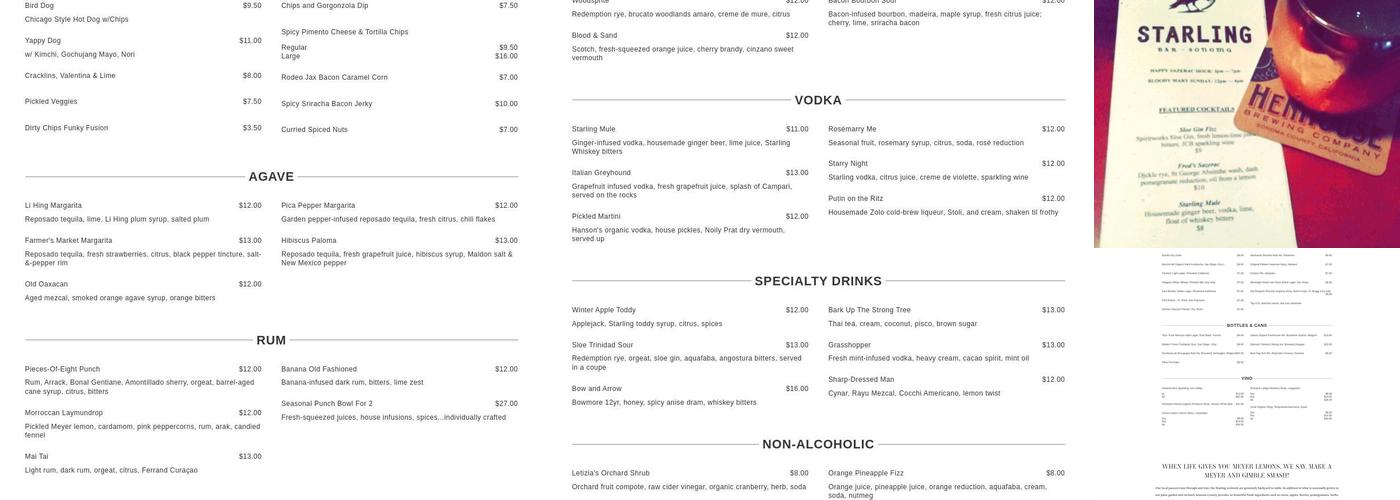 Starling Bar Sonoma Menu