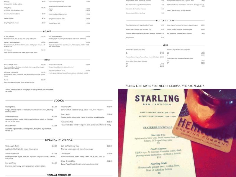 Starling Bar Sonoma Menu