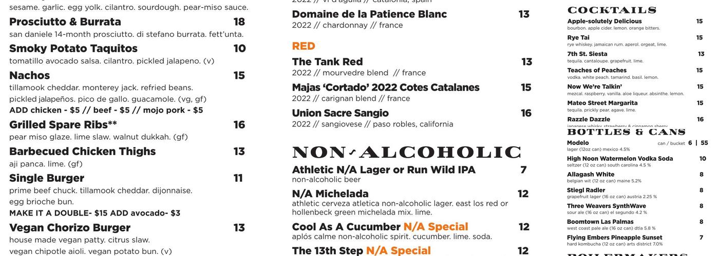 Everson Royce Bar Menu