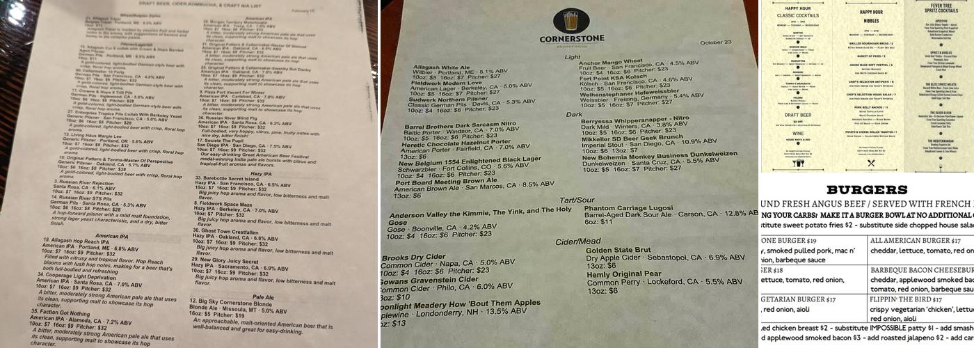 Cornerstone Craft Beer & Live Music Menu