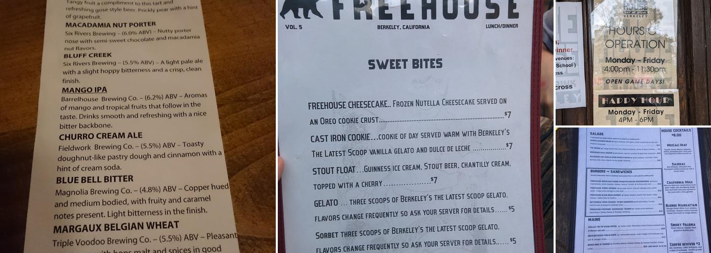 Freehouse Menu