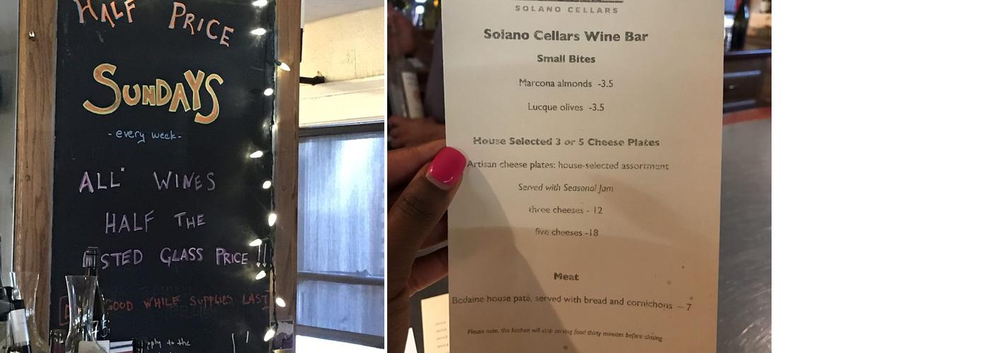 Solano Cellars Menu