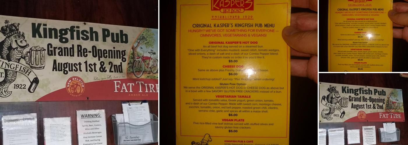 Kingfish Pub & Cafe Menu