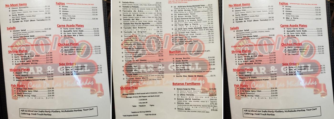 The 20/20 Draft House Menu