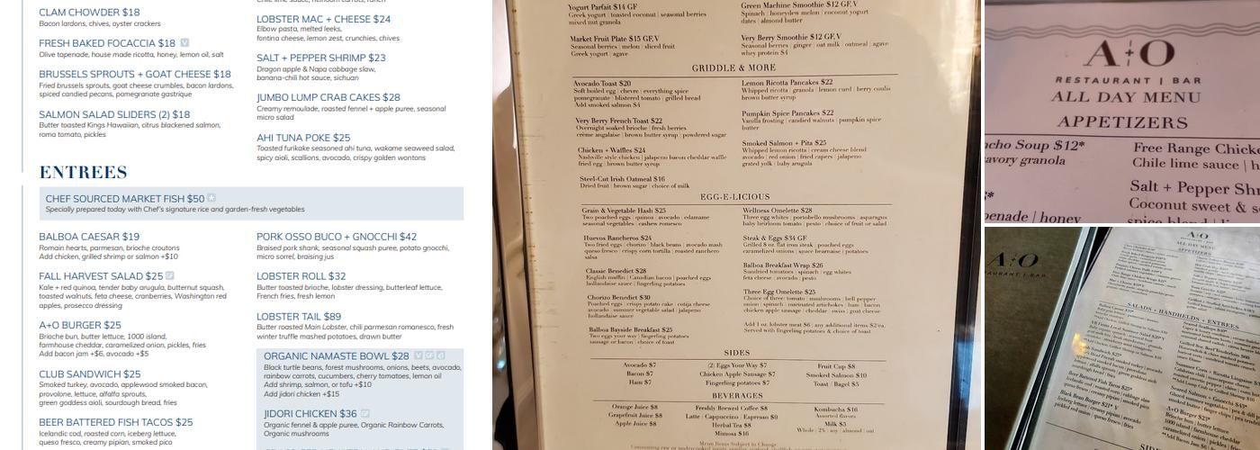 A+O Restaurant | Bar Menu