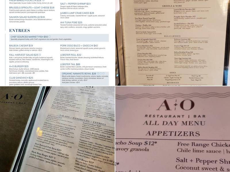 A+O Restaurant | Bar Menu