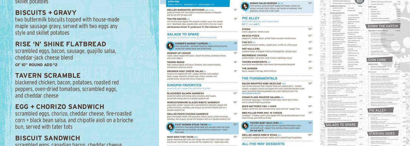 Tavern+Bowl Costa Mesa Menu