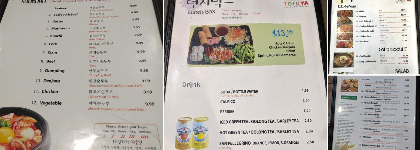 Tofu Ya Menu