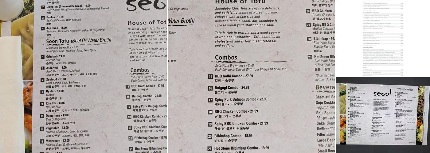 Seoul Tofu Menu